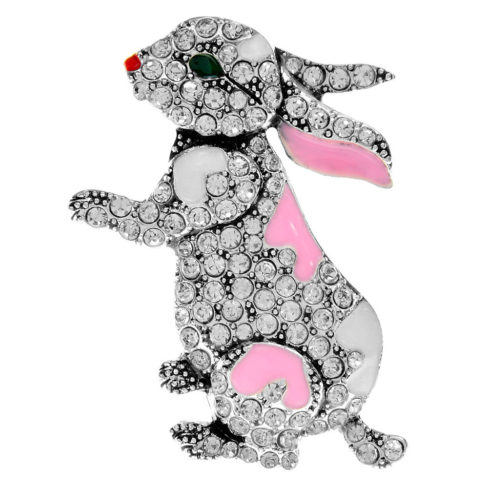 Diamond Rabbit Brooch Enamel Cute Cartoon Pin Small Animal Clothing Zodiac Design Corsage Niche