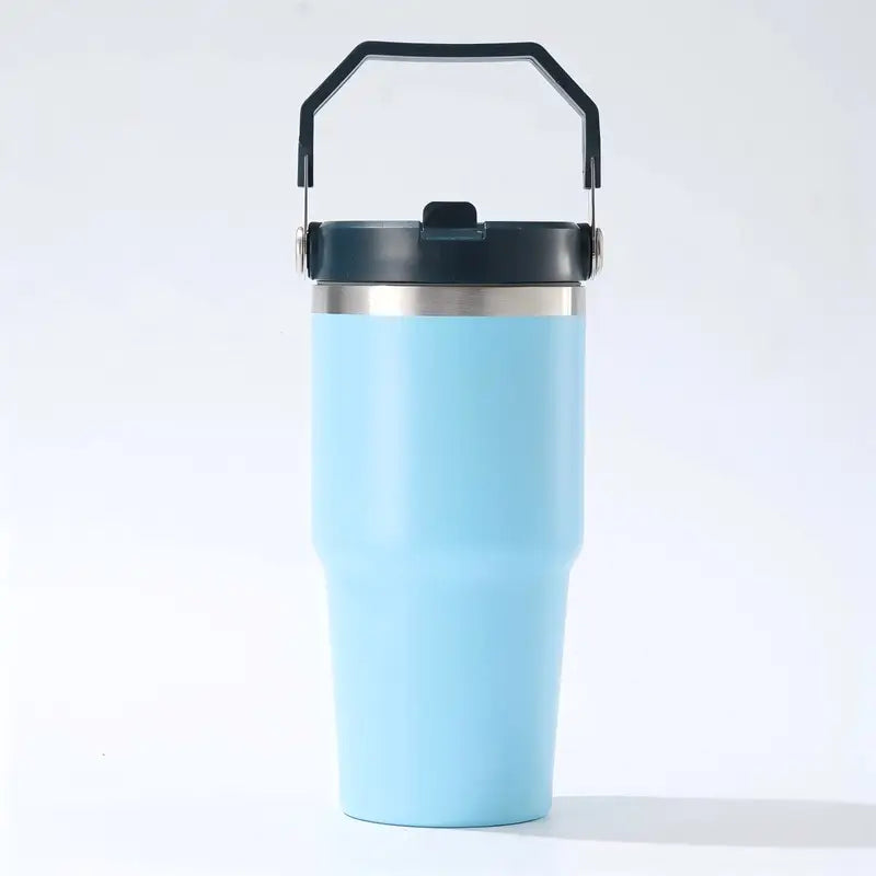 1pc 20oz/30oz (590ml/887ml) Portable Insulated Tumbler With Handle And Straw Lid, Portable Stainless Steel Water Bottle, For Outdoor Sports, Travel & Camping