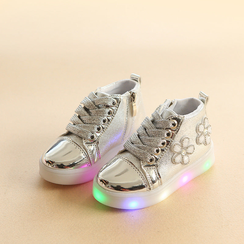 Fashion Casual Light-up Flower Rhinestone Cartoon LED Flashing Shoes