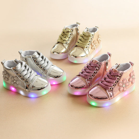 Fashion Casual Light-up Flower Rhinestone Cartoon LED Flashing Shoes