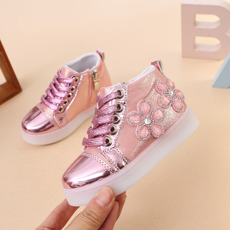 Fashion Casual Light-up Flower Rhinestone Cartoon LED Flashing Shoes