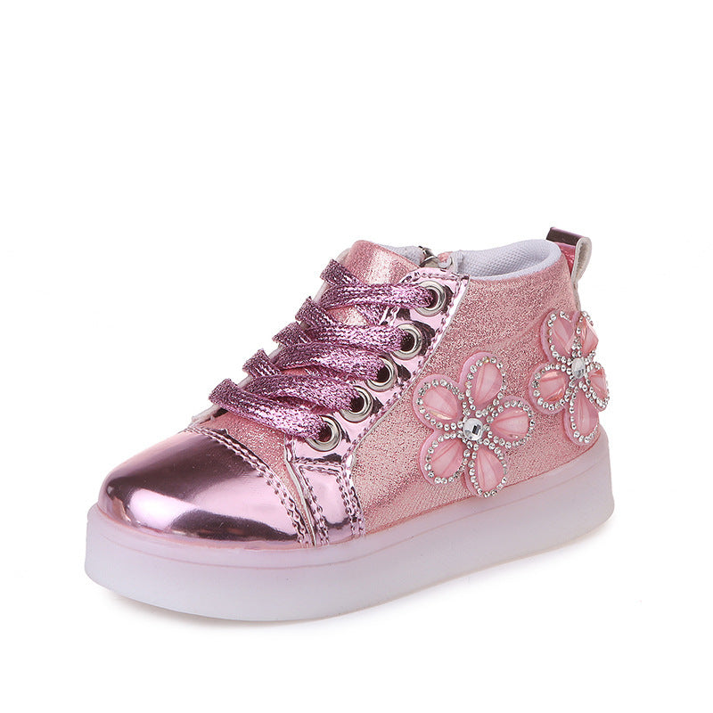 Fashion Casual Light-up Flower Rhinestone Cartoon LED Flashing Shoes