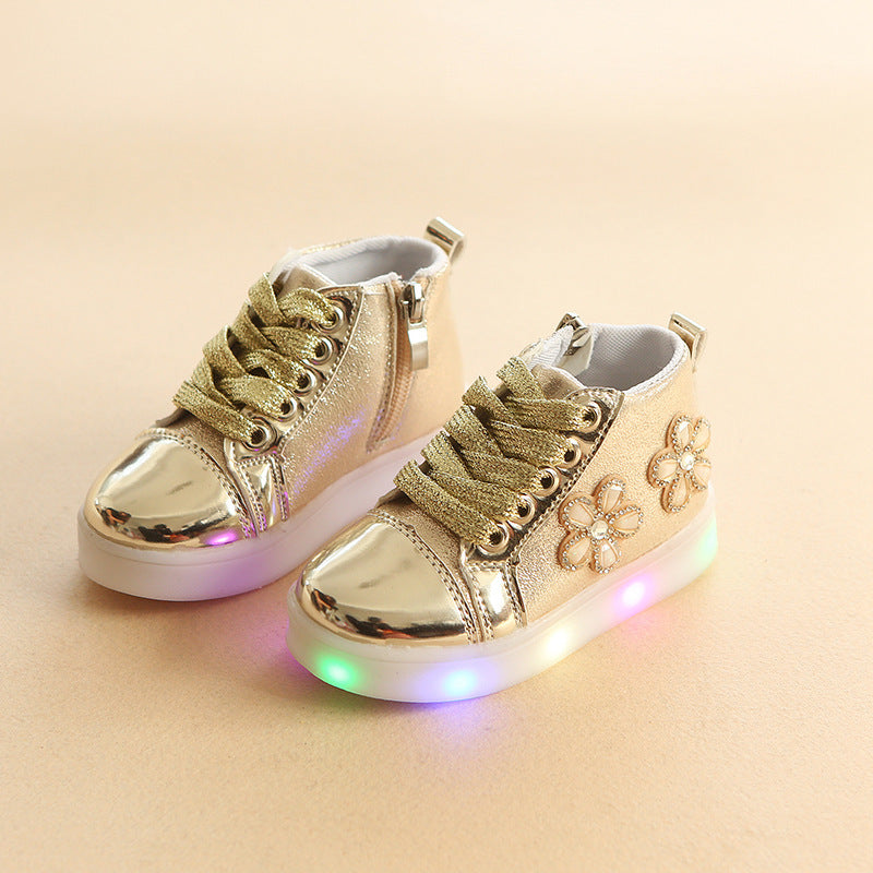 Fashion Casual Light-up Flower Rhinestone Cartoon LED Flashing Shoes