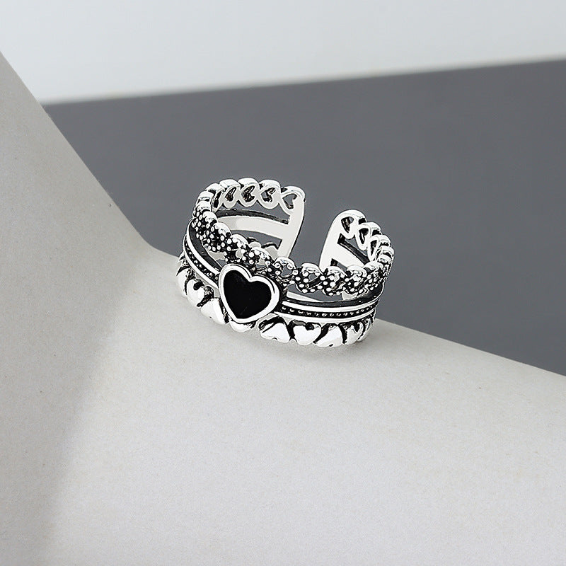 Retro Style Love Heart With Heart Ring