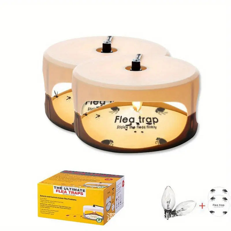 COSANSYS Flea Trap for Inside Your Home 2 Packs - Premium Electric Flea Traps, Natural and Child-Friendly Indoor Flea Control for Home & Garage with 4 Glue Disc Refills and 4 Lightbulbs