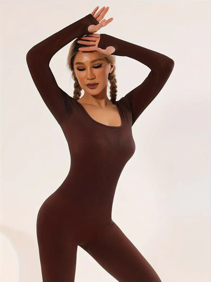 Ribbed Jumpsuit suit Streamline Seamless for womens sports.