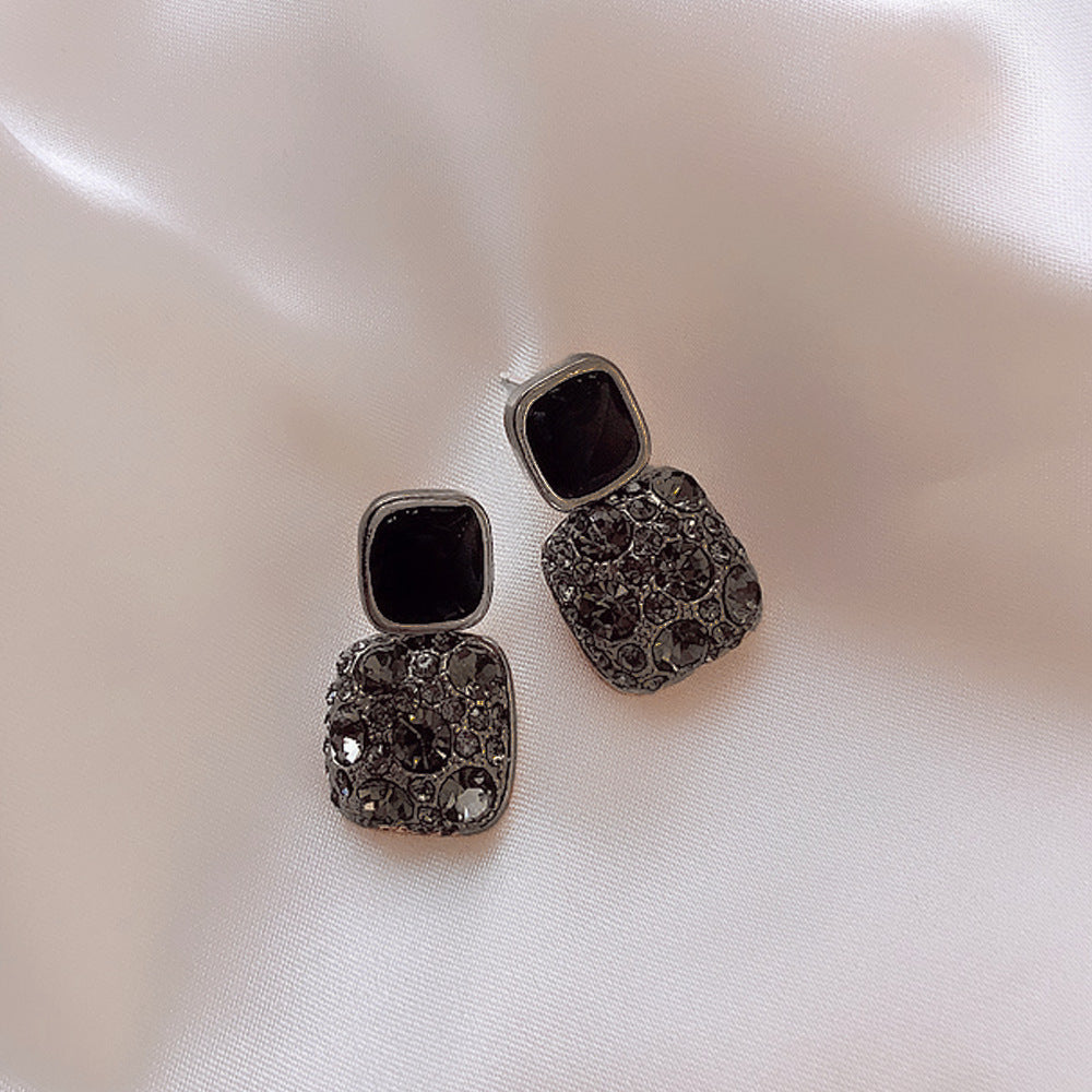 Rhinestone Cube Earrings Ins Fashion Temperament Geometric Earrings