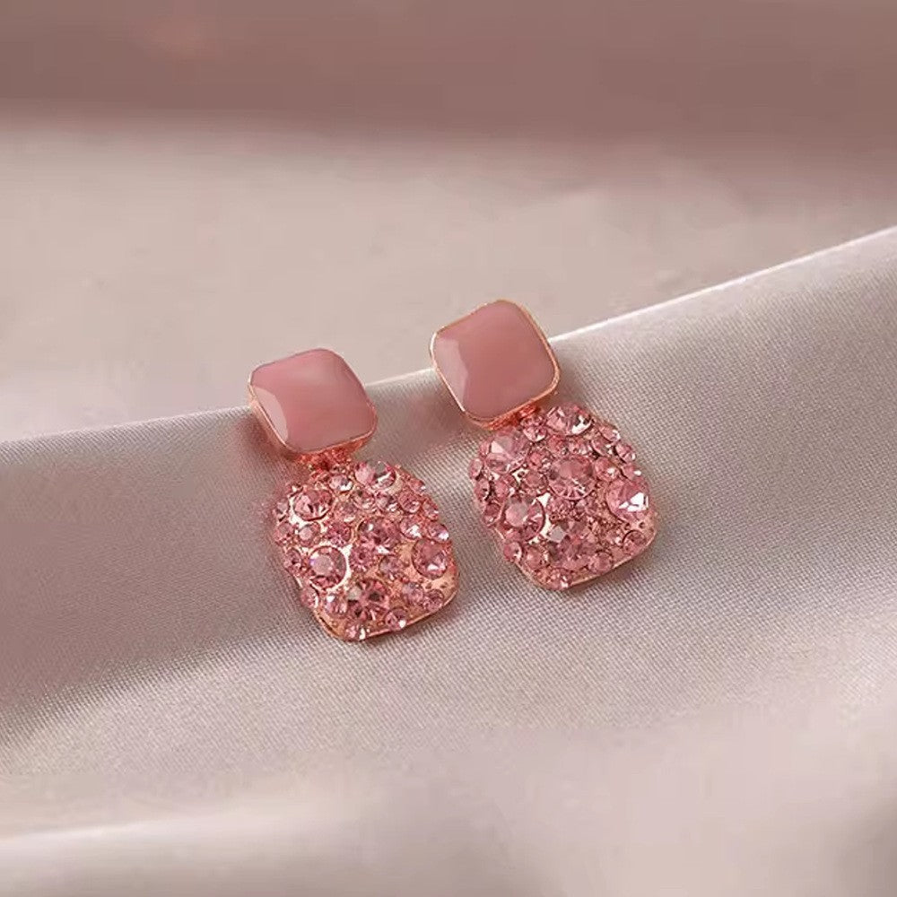 Rhinestone Cube Earrings Ins Fashion Temperament Geometric Earrings