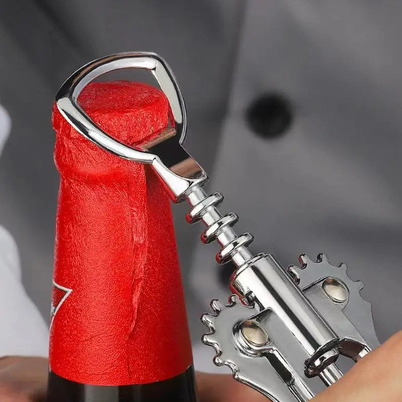 Stainless Steel Wine Opener - Multifunctional Corkscrew with Ergonomic Handle for Effortless Wine & Beer Bottle Opening, Durable Rust-Resistant Design for Home Bar, Kitchen, Entertaining