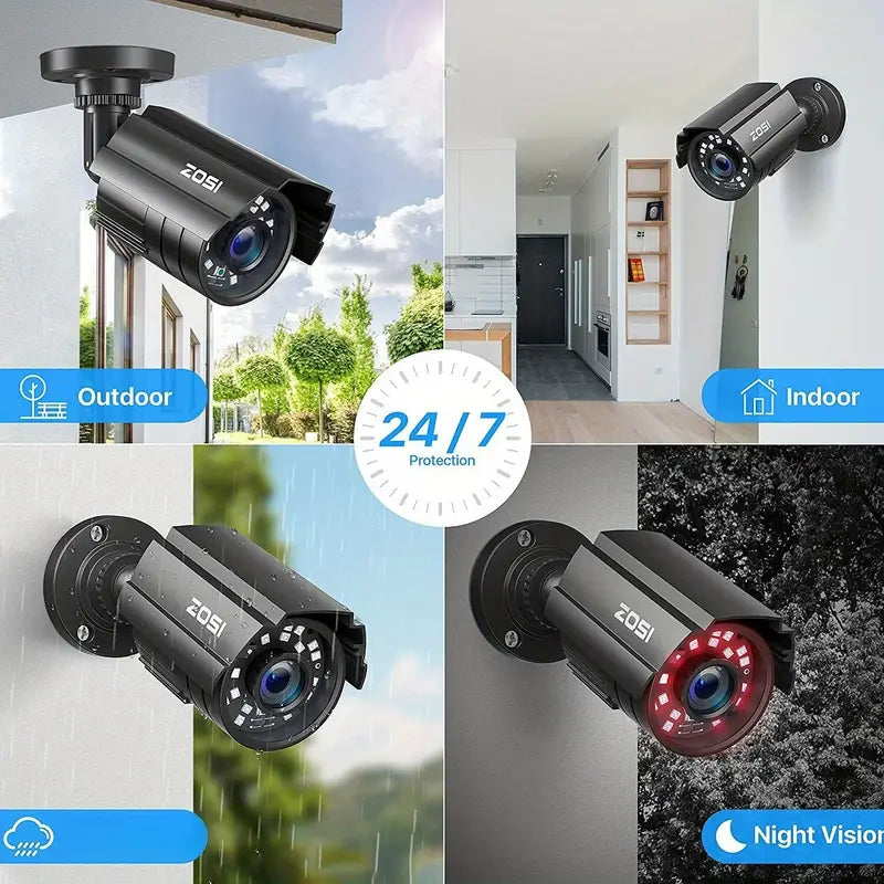 ZOSI HD 1080P Outdoor Security Camera with IR Night Vision, 3000TVL, Metal Hybrid Design, Wide-Angle 90°-105° View, Compatible with ZOSI DVRs for Enhanced Home Safety Brand: ZOSI