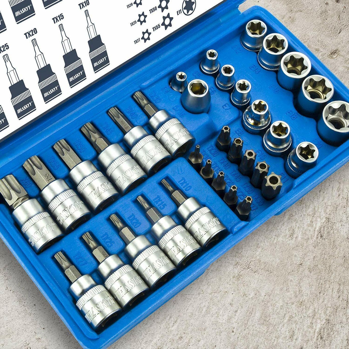 34Pcs Torx Torque Tork Star Bits Drive Male Female 3-8 Chrome Sockets Set Tool