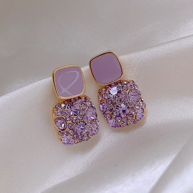 Rhinestone Cube Earrings Ins Fashion Temperament Geometric Earrings