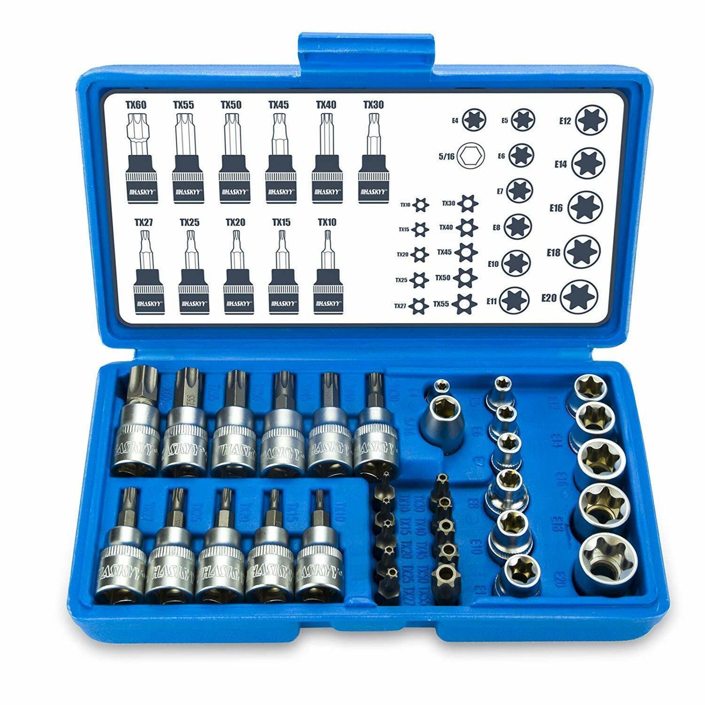 34Pcs Torx Torque Tork Star Bits Drive Male Female 3-8 Chrome Sockets Set Tool