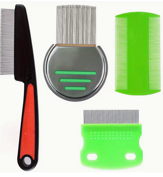 4pcs Lice and Dandruff Removal Comb Set, Stainless Steel Fine Tooth Combs with ABS Plastic Handles, Acrylic Scalp Massage and Hair Care Brushes for Normal Hair Type