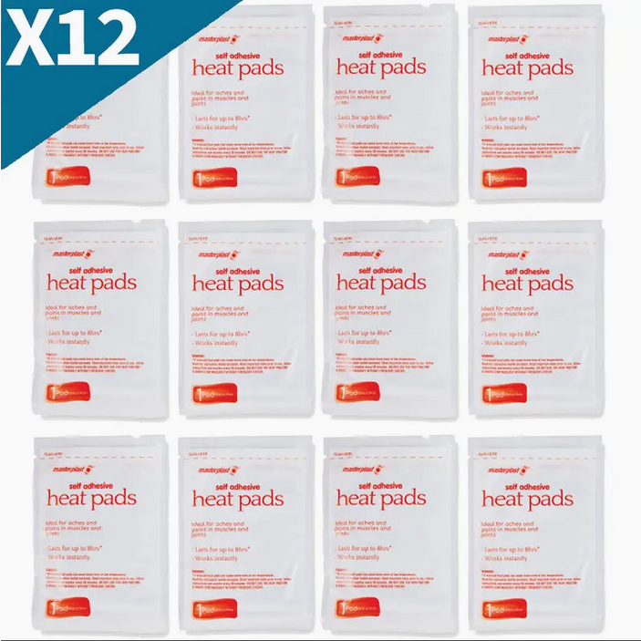 12 x Masterplast Self Adhesive Heat Pads Relieves Aches & Pains Muscle Joints Portable Lightweight Instant Pain Relief