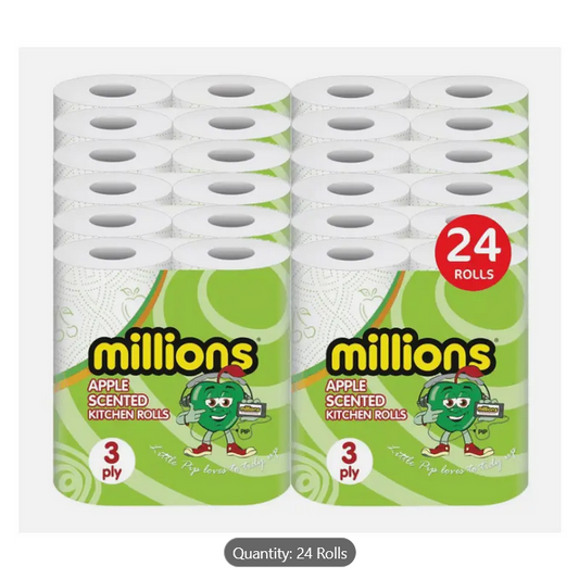 Millions Apple Scented 2pack Kitchen Rolls, 3PLY Towel Paper, 24 roll