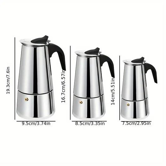 Multi-Layer Filtering] Moka Pot Stainless Steel Espresso Maker - 100/200/300ml Multi-Layer Filtering Coffee Pots - For Coffee Lovers, Home Office, 2/4/6 Cup