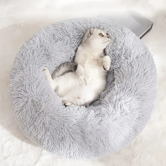 Ultra-Soft Plush Donut Pet Bed for Dogs & Cats - Cozy, Washable, Non-Slip with Raised Edge Support for Deep Sleep - Available in Multiple Sizes (S to XL) and Colors