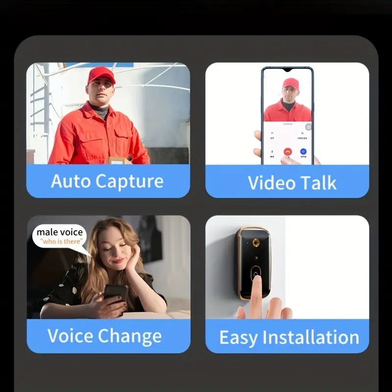 2025 New Year Smart Doorbell Camera Wireless Video Doorbell - Easy To Install, Stylish Black Appearance, HD Picture Quality, Long-lasting Battery Life, The Best Choice For You To Improve Your Home Security In The New Year