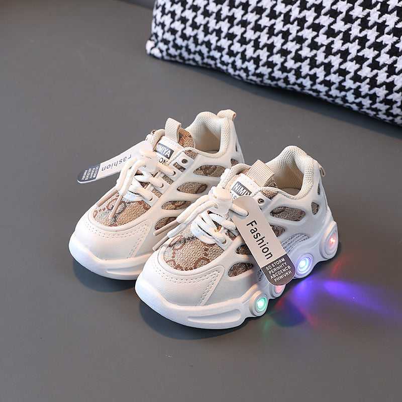 Spring And Autumn New Shoes With LED Light Children's Shoes Ribbon Cloth Surface Breathable