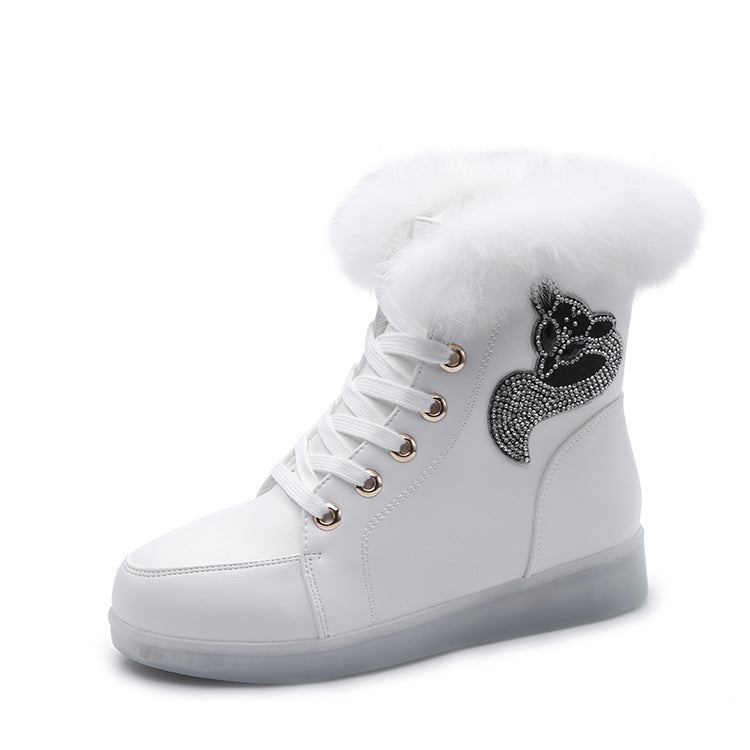 New LED Colorful Light Shoes USB Charging True Rabbit Fur Snow Boots