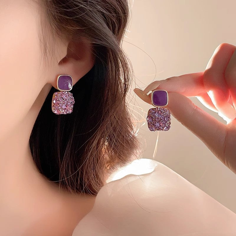 Rhinestone Cube Earrings Ins Fashion Temperament Geometric Earrings