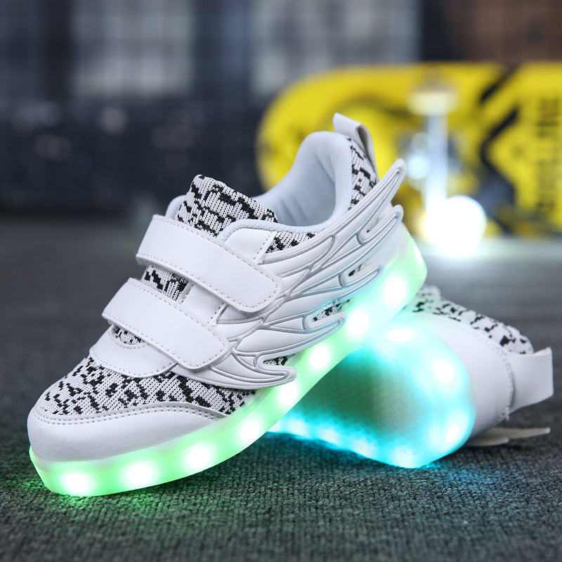 Children's Shoes Led Light Shoes Children's Wings Light Shoes Usb Charging Colorful Luminous Shoes Casual Light Shoes