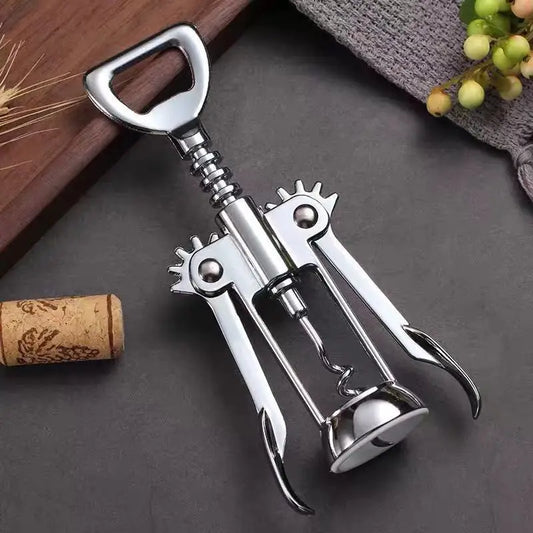 Stainless Steel Wine Opener - Multifunctional Corkscrew with Ergonomic Handle for Effortless Wine & Beer Bottle Opening, Durable Rust-Resistant Design for Home Bar, Kitchen, Entertaining