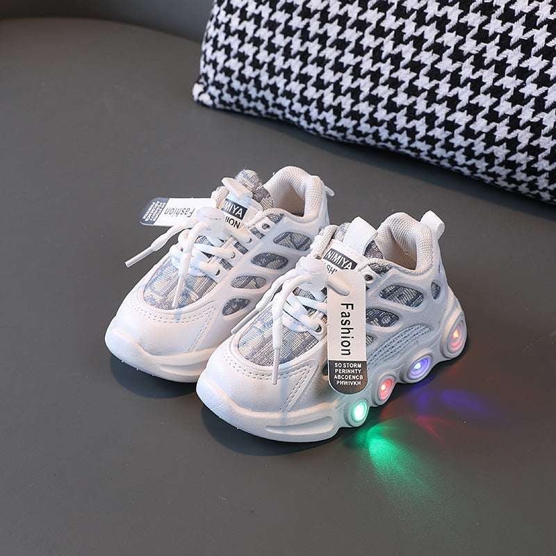 Spring And Autumn New Shoes With LED Light Children's Shoes Ribbon Cloth Surface Breathable